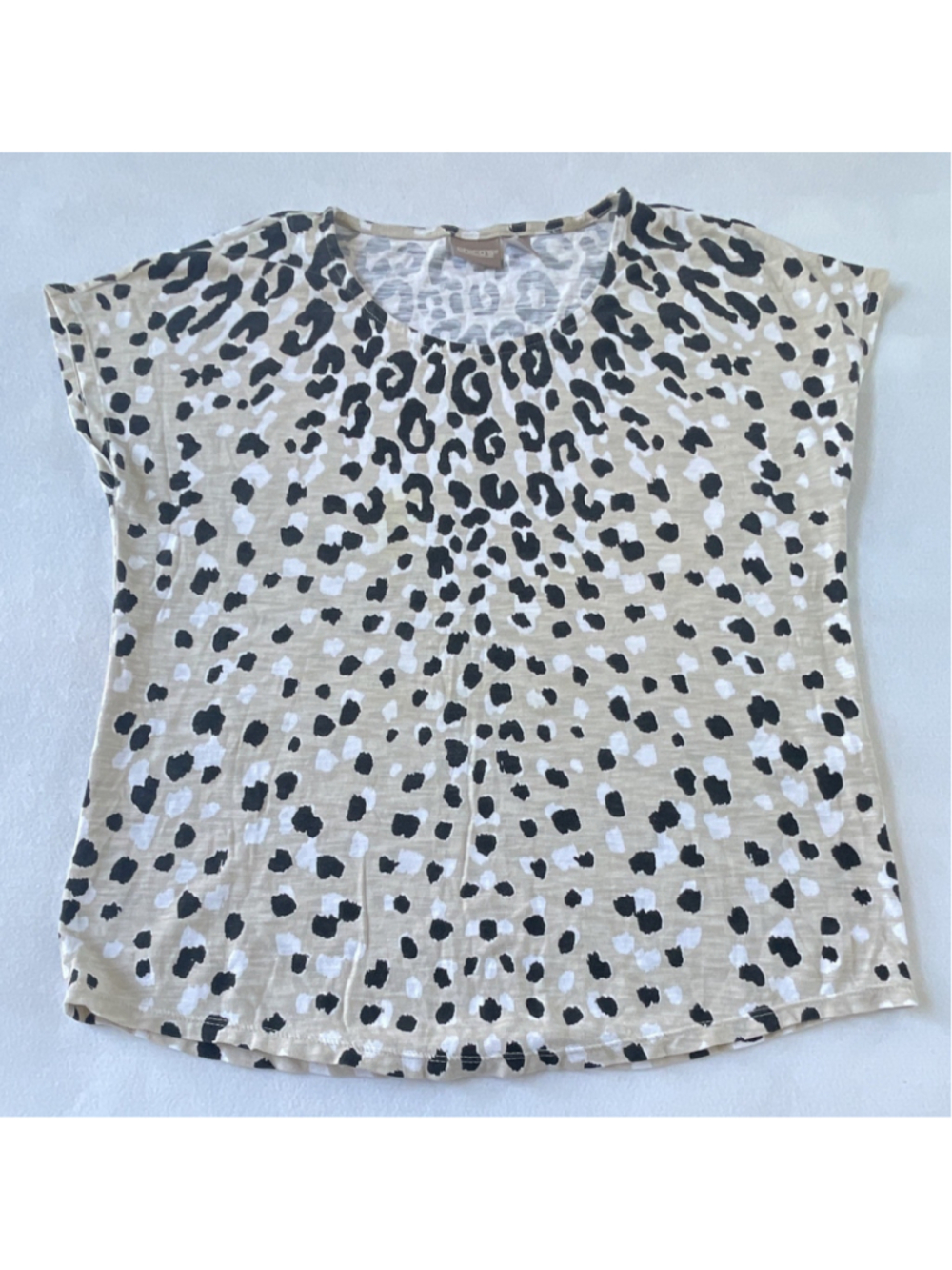 Chico's Womens Leopard Animal Print Cap Sleeve Round Neck Cotton Modal Top 0